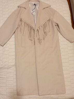 PLEASE Italy Fringed Long Coat in Ecru